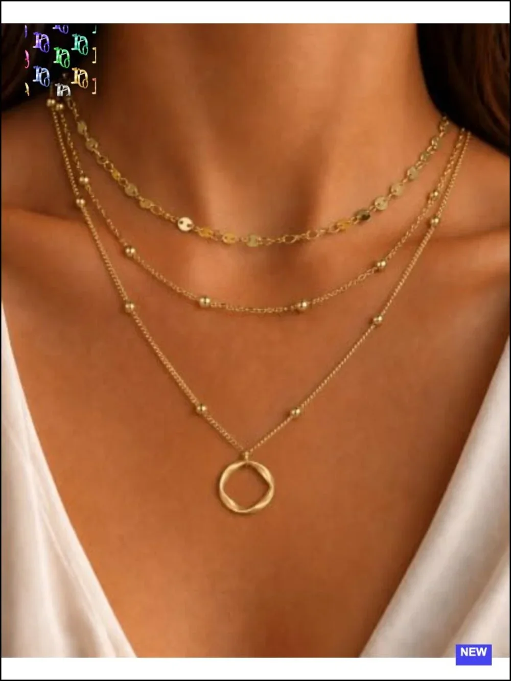 3 Pcs 14K Gold Plated Layered Necklace Stack Set for Women Pendant